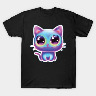 a neon cat with big eyes and dilated pupils illustration T-Shirt